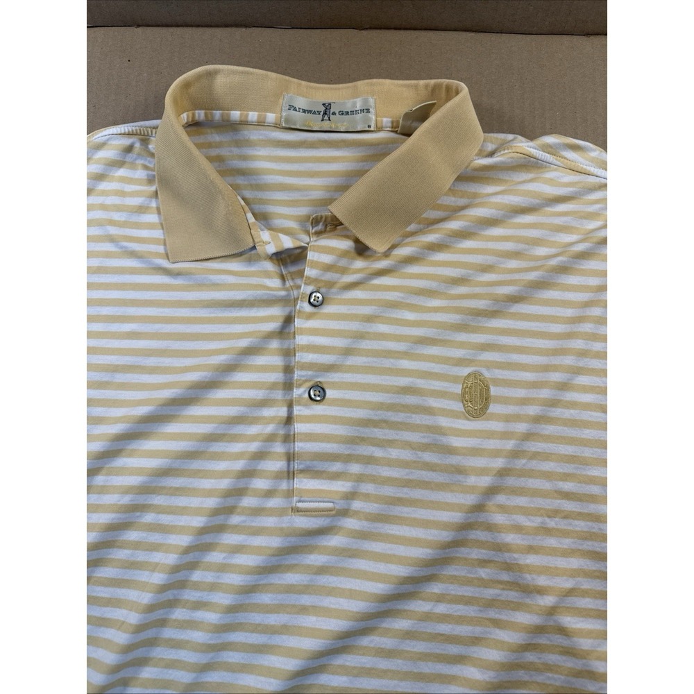 Fairway & Greene Polo Shirt Mens XL Yellow Golf Striped